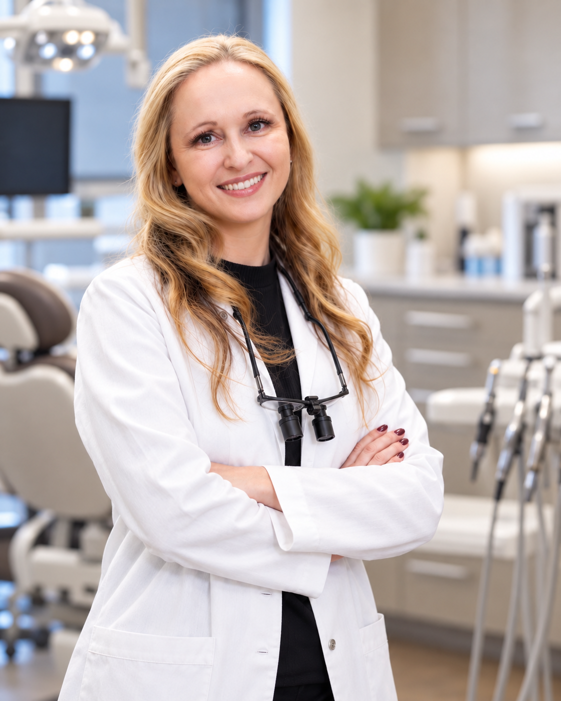 Dr. K smiling in her dental practice